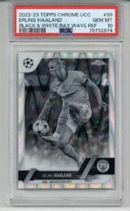 2022-23 TOPPS CHROME UCC B/W RAY WAVE REFRACTOR ERLING HAALAND PSA 10 LOW POP - Picture 1 of 2