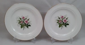 Vtg Pair Superior Hall Quality Dinnerware Ceramic Dessert Plate Pink Rose Floral - Picture 1 of 10