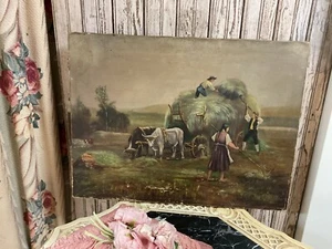 Antikes Ölgemälde um 1880 Kuh auf Cavas Bauernhausstil  - Bild 1 von 10