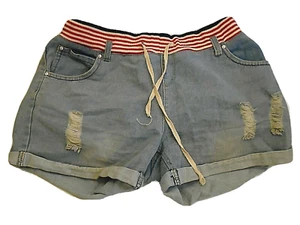 Markenlos Damen Shorts Gummibund Kordelzug Distressed Blau Jeans Gr. 32 - Bild 1 von 4