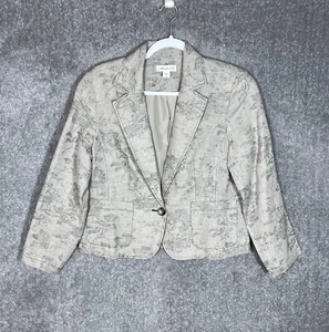 Coldwater Creek Linen Blend One Button Blazer Womens Size 12 Petite Beige Floral - Picture 1 of 6