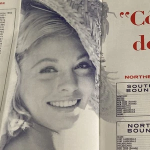 VTG Northeast Airlines Timetable 1966 Jim Dooley "Come on Down" Girl Straw Hat - Picture 1 of 7