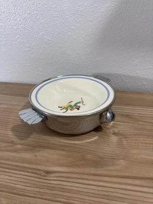 Vintage Bartsch Mfg Chicago Childs Warming Bowl Chrome Ceramic Monkey Dish USA - Image 1 of 4