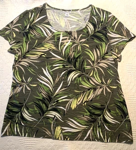 S267-Croft & Barrow-Ladies Size PetiteXL Blouse-Short Sleeves-Green+ - Picture 1 of 5