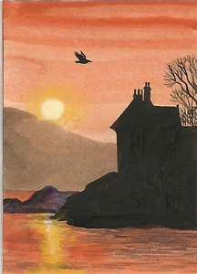 ACEO LANDSCHAFT KRÄHE RYTA DRUCK GEMÄLDE HALLOWEEN Landschaft Spukschloss 🌗 - Bild 1 von 1