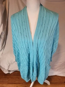Polo Ralph Lauren Oversized Turquoise Cable Knit Pima Cotton Cardigan Size S - Picture 1 of 5
