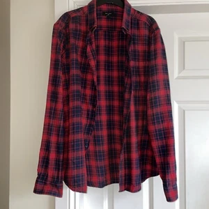 NEW LOOK GENTS RED /NAVY CHECK BRUSHED COTTON SHIRT SIZE L - Picture 1 of 6
