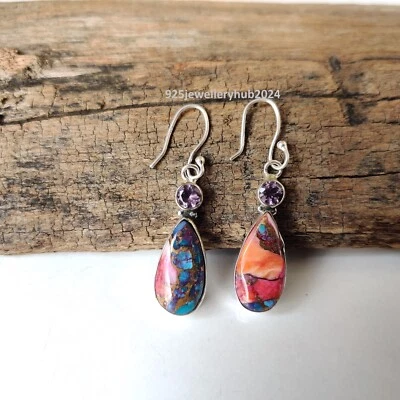 Brinco de prata esterlina 925 turquesa e ametista cobre rosa PG6042 - Imagem 1 de 4