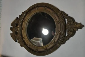 Wood Eagle Bullseye Mirror Federal Convex Bubble Gold Tone Americana MCM - Picture 1 of 10