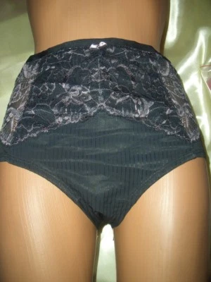 Reizvolles Glanz Nylon Spitzen Höschen Gr. 44 schwarz Panty Pin Up Slip  (M33) - Bild 1 von 3