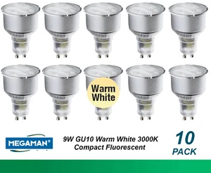10 x 9W GU10 Compact Fluorescent Lamps / Globes / Bulbs 3000K Warm White CFL - Picture 1 of 1