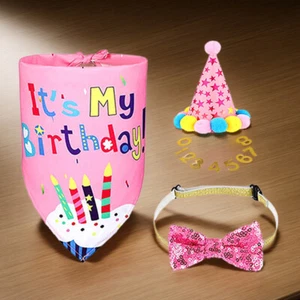 Hund Geburtstag Party Zubehör Geburtstag Hut Fliege Bandana für Hunde (rosa) - Bild 1 von 5
