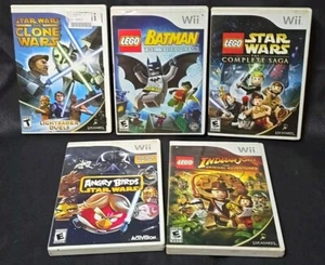 Lot 5 Wii Games LEGO Batman Star Wars Indiana Jones Angry Birds Clone Wars - Picture 1 of 14