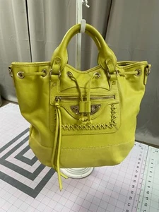 SAM EDLEMAN CHATREUSE GREEN LEATHER HANDBAG, GOLD STUDS - Picture 1 of 7