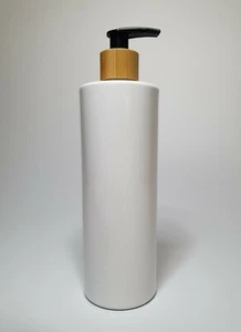 250ml weiße leere Pumpflasche & Bambus/schwarze Lotion Pumpe PET Kunststoff JEDE MENGE - Bild 1 von 1