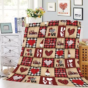 Valentines Day Throw Blanket Valentine's Day Love Heart Gnome Truck Red Black... - Picture 1 of 5