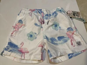 Boy’s Spicy Tuna Size 10 Swim Trunks Shorts Pink White Flamingos - Picture 1 of 8