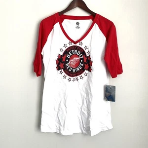 NHL DETROIT RED WINGS NWT Girls Large 12-14 Red White 1/4 Sleeve T-Shirt W2 - Picture 1 of 4