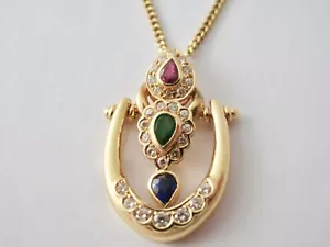 KETTE & ANHÄNGER 1,60ct. BRILLANTEN & RUBIN& SMARAGD & SAPHIR 750 /18 KT GOLD - Bild 1 von 8