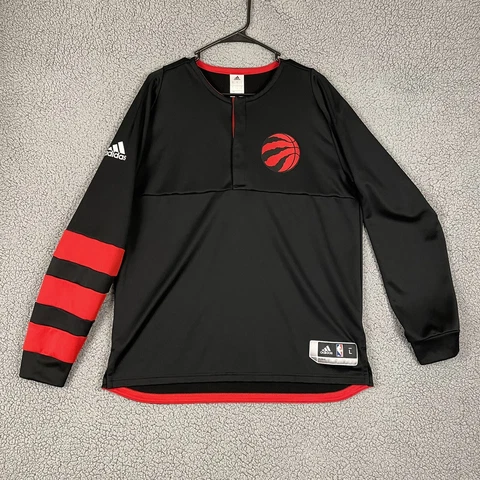 Toronto Raptors Shirt Mens Large NBA Black Red Long Sleeve Adidas Cover