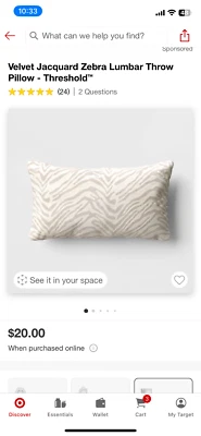 Velvet Jacquard Zebra Lumbar Throw Pillow - Threshold - Image 1 of 2