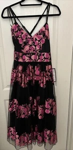 NWT CHRISTIAN SIRIANO Size 6 Black Pink Polyester Floral Long Dress - Picture 1 of 8