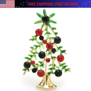 Vibrant Christmas Tree Enamel Brooch Alloy Rhinestone Mosaic Badge Pin Party New - Picture 1 of 24
