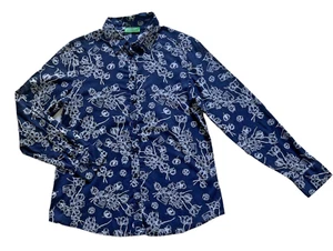 United Colors Of Benneton Size S Button Up Blue Floral Long Sleeve Blouse - Picture 1 of 7