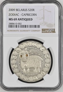 20 RUBLES 2009 BELARUS SIGNS OF THE ZODIAC CAPRICORN SILVER NGC MS69 - Picture 1 of 6