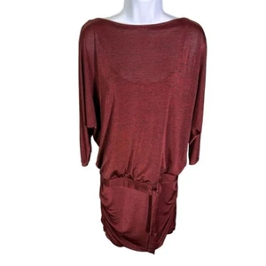 WHITE House Black Market WHBM Maroon Sparkle 3/4 Sleeve Dress Womens Sz Medium - Picture 1 of 7
