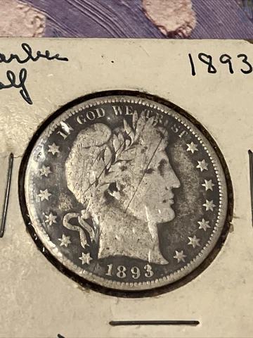 1893 P 50c Barber Half Dollar U.S 90% Silver Item Very Nicely toned Cover