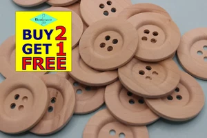 Coffee Brown Round Wooden 4 Hole Buttons, 40MM, Sewing, Craft, Jumpers - 6 10 20 - Picture 1 of 6