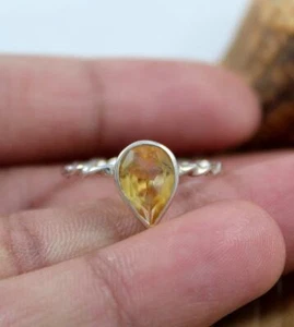 Natural Yellow Citrine Gemstone Handmade Band Ring 925 Sterling Silver Ring - Picture 1 of 7