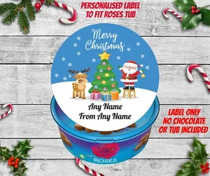 Personalised Cadbury Roses Christmas Chocolate Tub Label Sticker Pre-Cut Ready - Picture 1 of 4