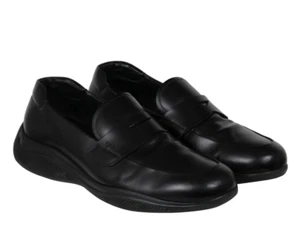 Prada Mens Spazzolato Rois Penny Loafers US 12 Uk 11 Black Leather Slip On - Picture 1 of 7
