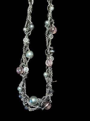 Collar Lia Sophia plástico y vidrio Gunmetal plata imitación perla torcida nuevo en caja Foto 1 de 4