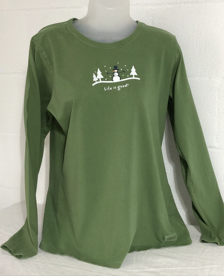 Camisa Life is Good Mujer Manga Larga Mediana Muñecos de Nieve Life Is Good Verde Neutro Foto 1 de 4
