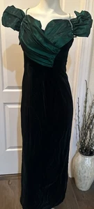 Loralie 80's VTG Velvet Metallic Prom Dress Jeweled Straps Puff Sleeves Size 10 - Picture 1 of 8