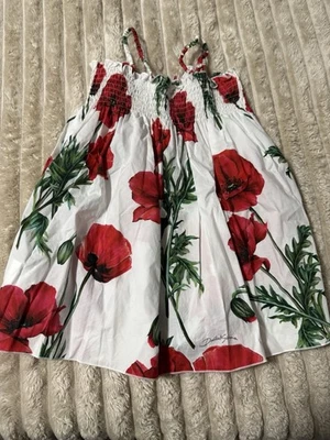 Vestido bebê Dolce & Gabbana branco estampa de papoula algodão jardim feliz tamanho 2 - Imagem 1 de 4
