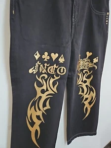 JNCO Gambler Black Denim Jeans Mens 44x30 Tribal Limited NWOT - Picture 1 of 8