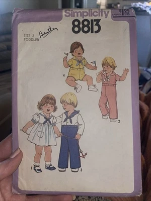 SIMPLICITY 8813 Size 3 Toddler Sailor Dress Top Pants Vintage 1978 Cut - Image 1 of 3