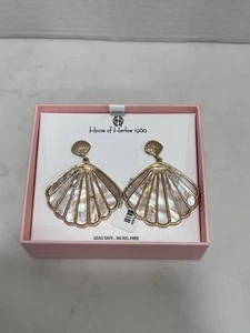 NIB House Of Harlow 1960 Seashell Beach Oversized Gold Tone Earrings - Picture 1 of 3