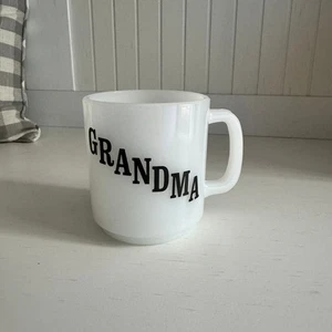 Vintage Glasbake USA Milchglas Oma Becher Kaffeetasse mit Oma Gedicht - Bild 1 von 10