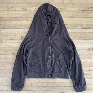 KUT FROM THE KLOTH Cropped Hoodie Sweatshirt Snaps Women's Small Gray - Picture 1 of 7