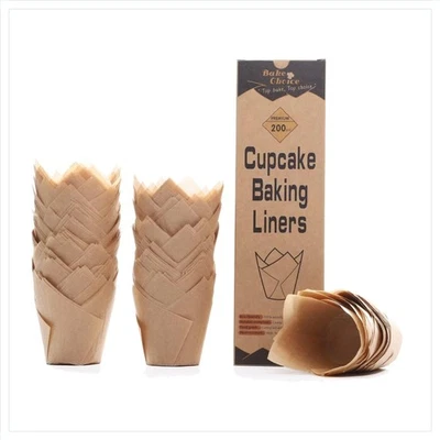 Papier Muffinförmchen 200 Stück Tulpen Design ungebleicht Backförmchen - Bild 1 von 4