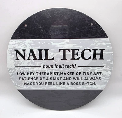 Nail Tech Wood Sign 10" Round Funny Wall Decor Gift Salon Manicure Ready to Hang - Image 1 of 4