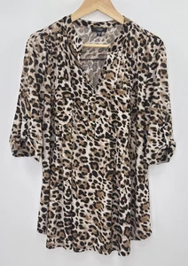 Cocomo Plus Size Leopard Print Animal Pattern 3/4 Sleeve Button Blouse 2x Boho - Picture 1 of 9