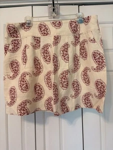 Ann Taylor Loft Linen Rayon Batik Paisley Plum Beige Skirt 14 - Picture 1 of 4