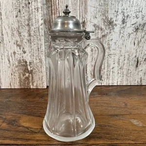 Jarra de miel crema jarabe de vidrio vintage con tapa de peltre 7" de alto - tapa rota - Imagen 1 de 15