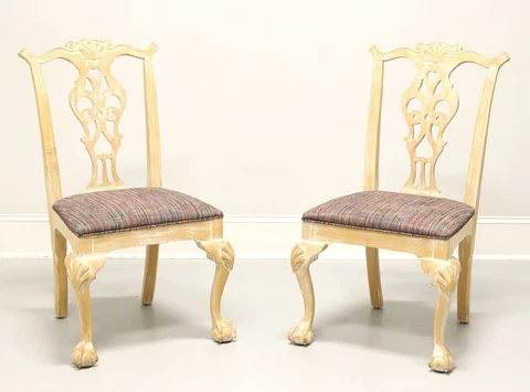 CENTURY Scrubbed White Chippendale Ball in Claw Dining Side Chairs - Pair B Cover
